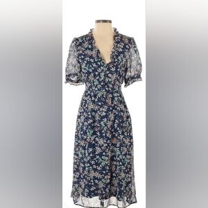 Promesa Floral High Waist Size L Dress Ruffle Collar Short Sleeves New